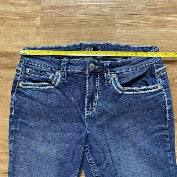 SHYANNE 29x32 Thick Stitch Rhinestone Medium Wash Boot Cut Jeans Short Western - Picture 12 of 15